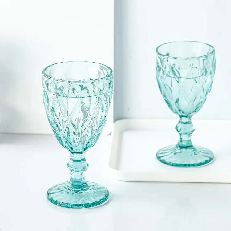 300 мл цветной бокал винный для воды прессованный прозрачный синий розовый серый