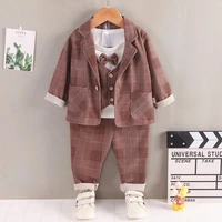 autumn children baby formal kids boys strips suit long sleeve vestt shirt pants 3pcsset toddler fashion cotton clothing infant