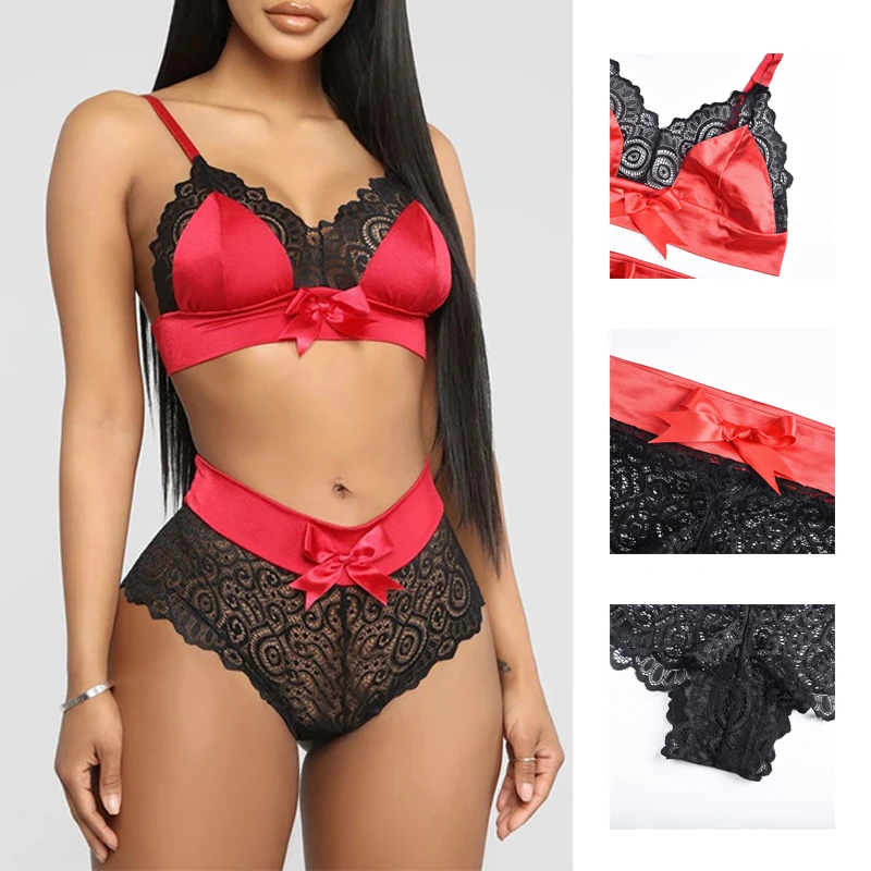 Комплект нижнего белья женский кружевной бюстгальтер бесшовный размера плюс
