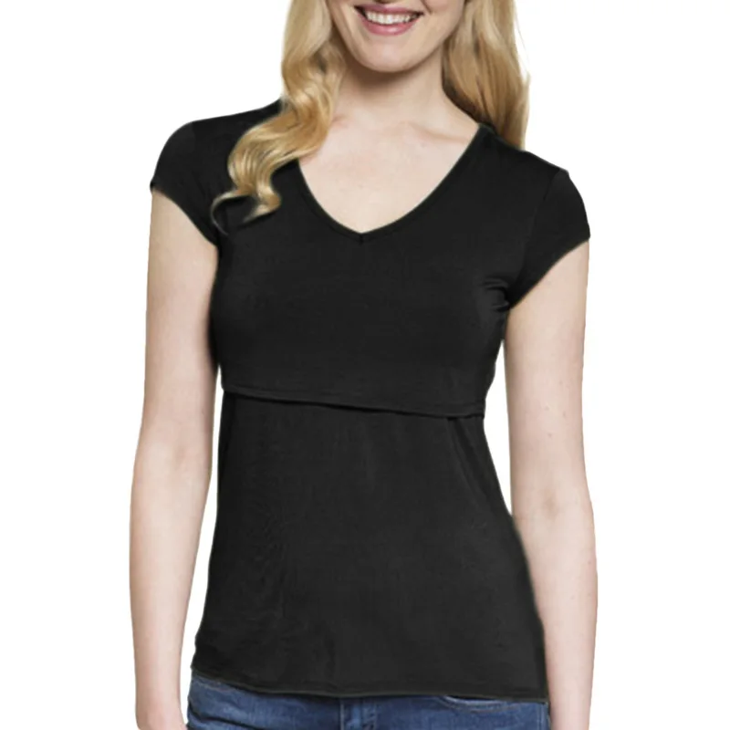 Женская Повседневная Блузка для кормящих матерей с коротким рукавом хлопковая
