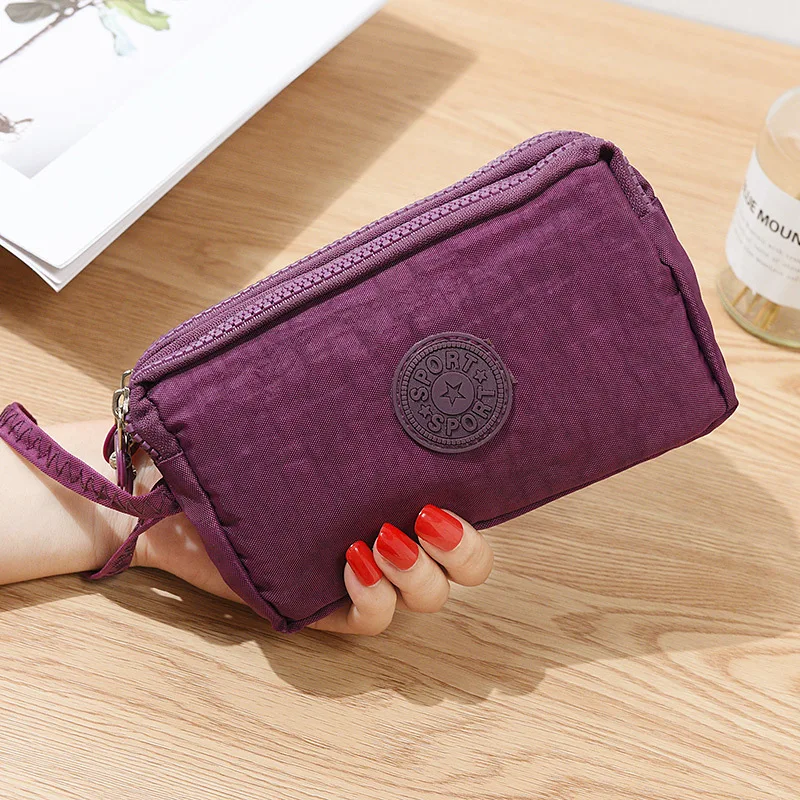 

Lady's Zipper Purse Wristband Wallet with 3 Main Pocket 16.5*10*5cm Canvas Handbag for Cell Phone Banknote Coin Solid J5