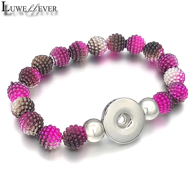 

Luwellever Candy Colors Expandable Bead Stretch 042 Strand Bracelet 18mm Snap Button Resin Bangle Charm Jewelry Women Gift