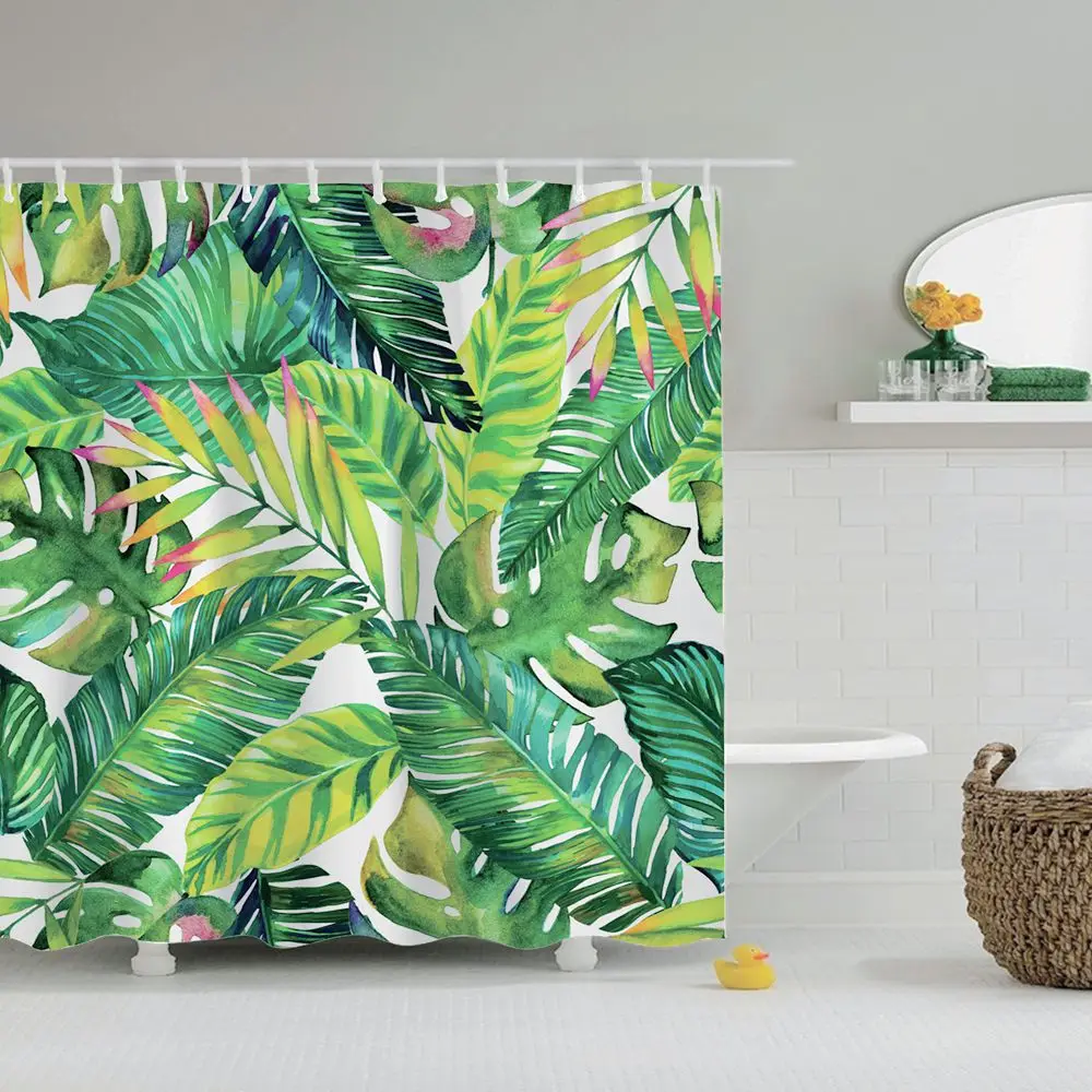 Занавеска для душа Dafield с тропическими пальмовыми листьями водостойкая моющаяся