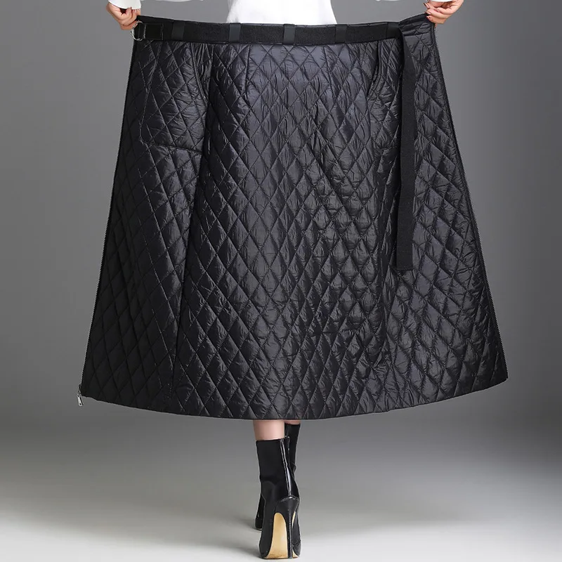 Юбка трапециевидная Женская на молнии с завышенной талией зимняя размера плюс |