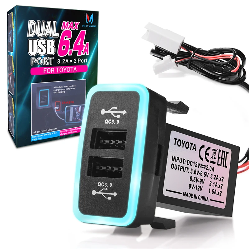 Универсальное быстрое зарядное устройство MICTUNING Qualcomm 3 0 для Toyota с двойным USB