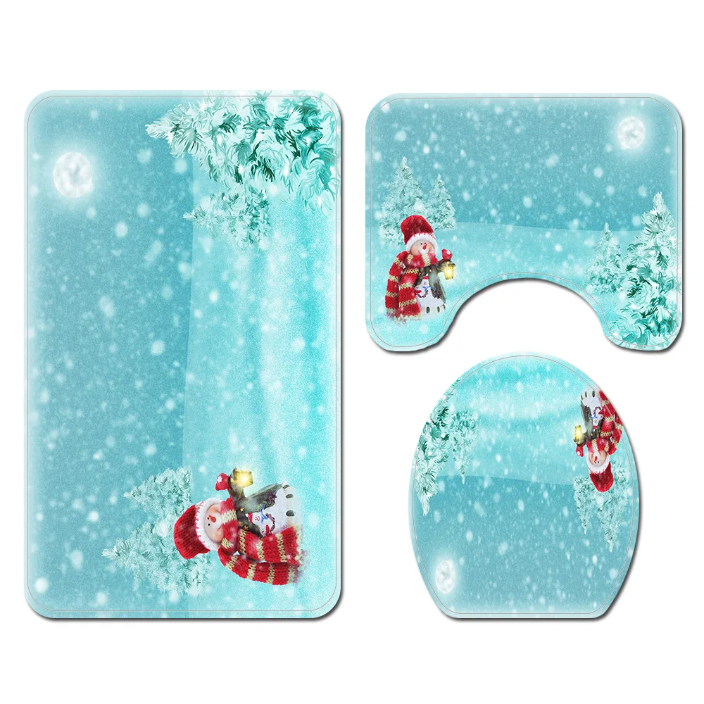 

4pcs Christmas Bath Mat Shower Curtain Mat Bathroom Toilet Rug Absorbent Mat for Bathroom Floor Absorbent Carpet