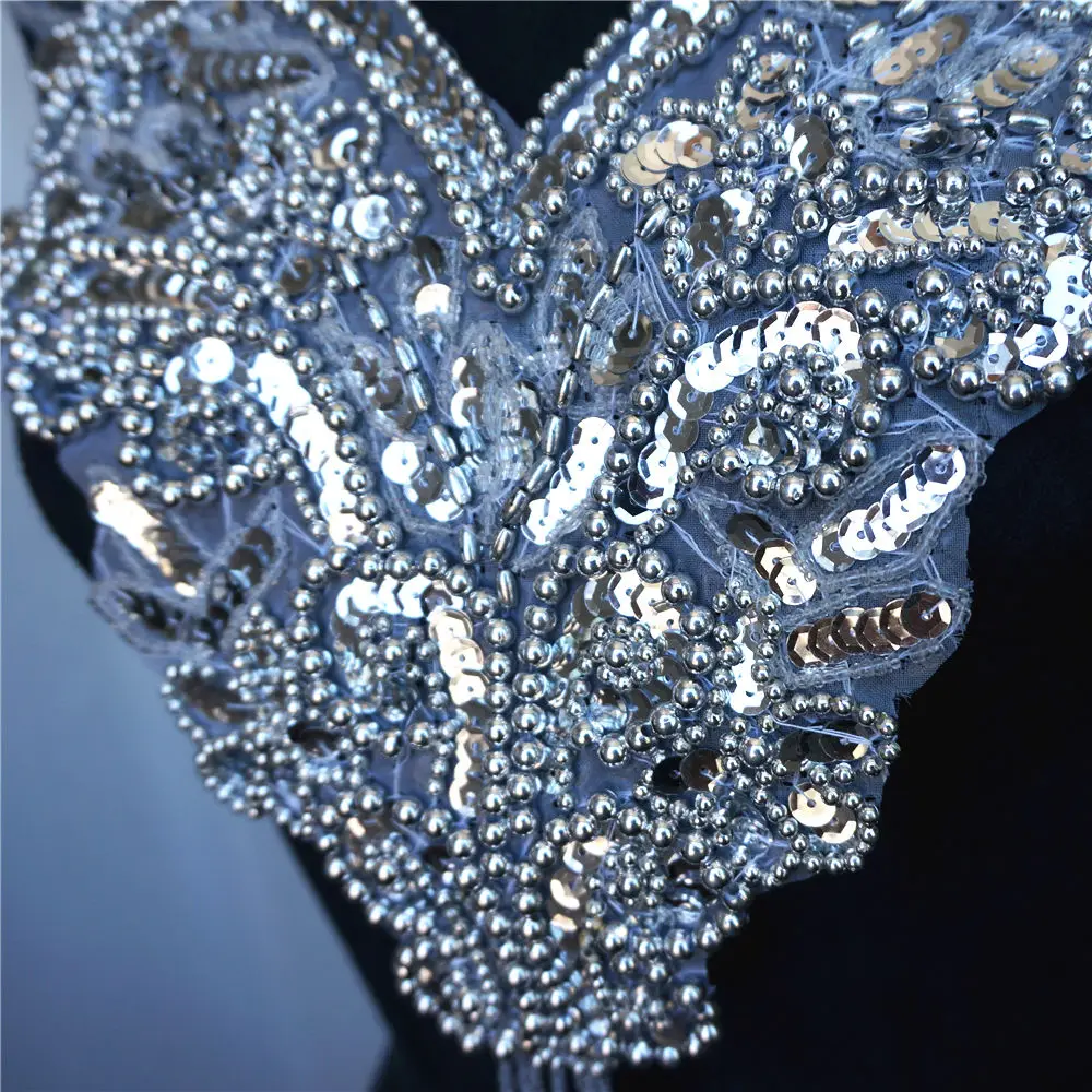 Серебряные Блестки бусины ткань воротник аппликации пришивать патч благородная