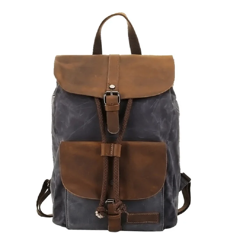 Vintage Leather Canvas Backpack for Men Laptop Bag College School Bookbag Shoulder Bag Large Capacity Waterproof Travel Rucksack