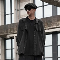 mens long sleeve shirt spring and autumn new basic style dark simple fashion youth japanese retro harajuku casual shirt