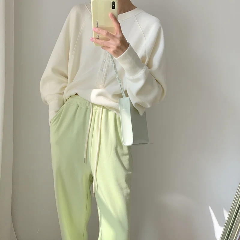 

Women Casual Pants Summer Solid Loose Thin Breathable Wide-leg Trousers Empire All-match Daily Ins Chic Korean Style Streetwear