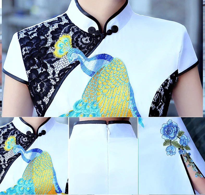 Белое модное платье для девочек длинное чонсам Восточный стиль женские