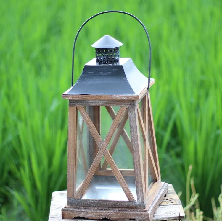Деревянные стеклянные подсвечники садовая ветровая лампа украшение