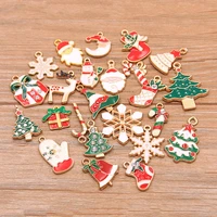 10pcs 23 styles christmas dripping oil charm snowflake tree bells pendant for bracelet necklace jewelry accessories findings