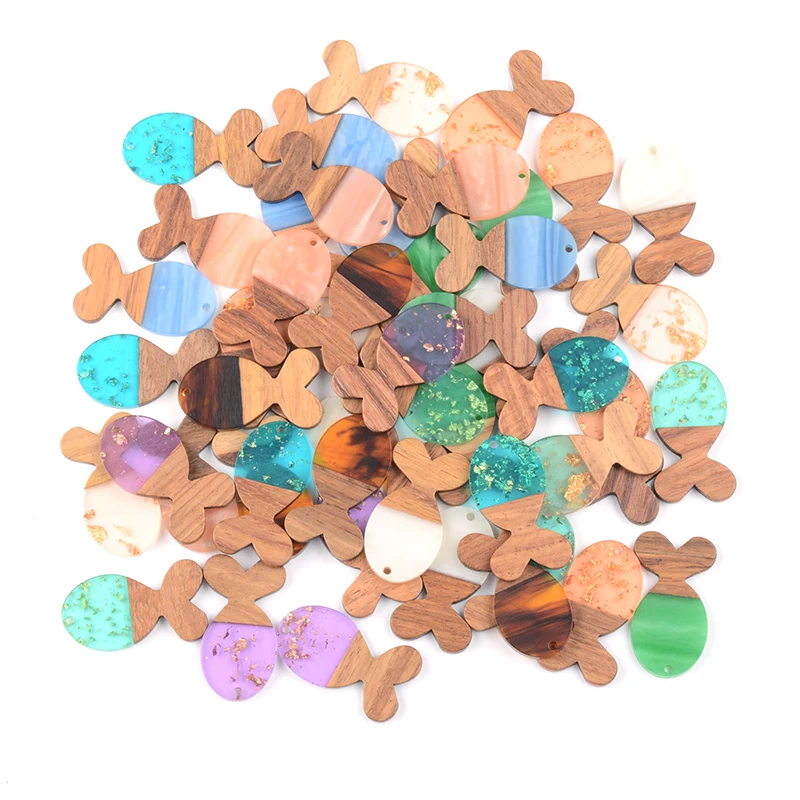 

10PC Fish Shape Earrings Accessories Natural Wood & Resin Splicing Hand Made DIY Making Charms Jewelry Findings & Components