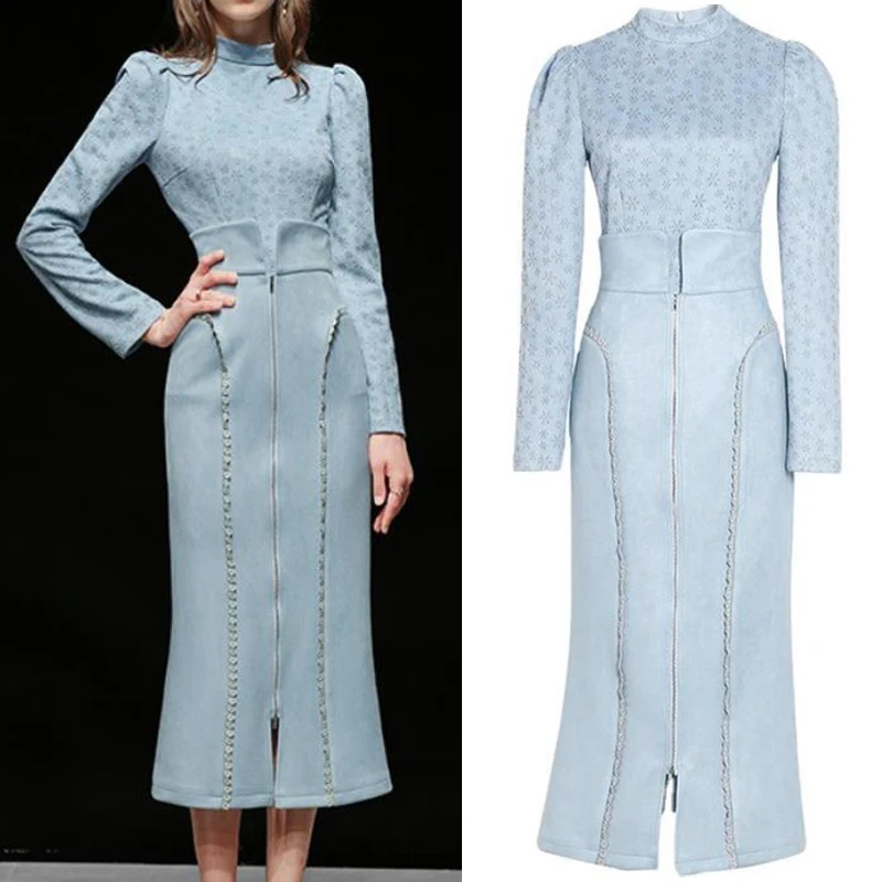 

Модный женский офисный костюм из искусственной замши, деловой костюм с юбкой, винтажный топ с цветочным узором и пышными рукавами + юбка, ком...