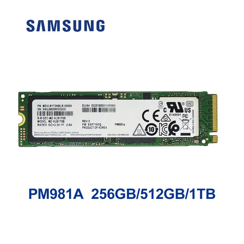 SSD SAMSUNG NVME PM981A 256 ГБ 512 1 ТБ Внутренние твердотельные накопители M2 NVMe PCIe 3 0x4 для
