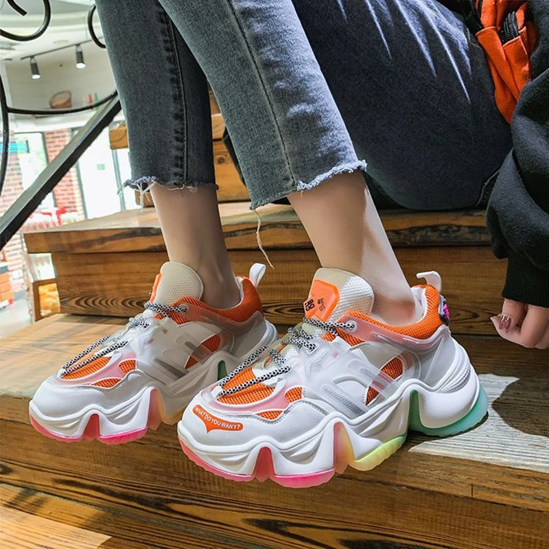 

Sneakers Women 2020 Spring New Color Matching Casual Women's Single Shoes Lace-up Platform Sports White Shoes Women's Shoes