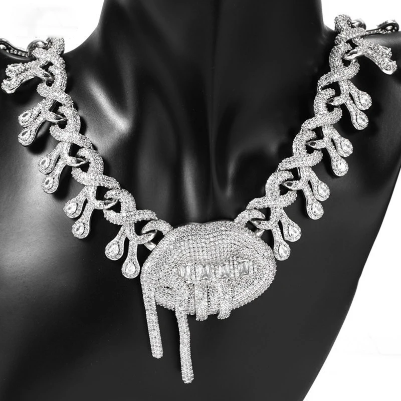 

Hip-hop fashion ladies exaggerated mouth micro-inlaid 43cm zircon necklace 210327-47