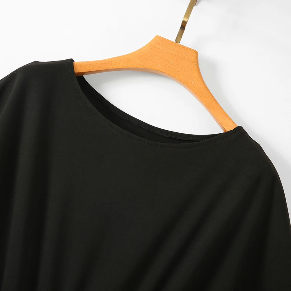 

2021 Summer Black Slim Fashion Sexy Solid Color O-Neck Short-Sleeved High-Waist Casual Women's Dress Simple And Fashionable