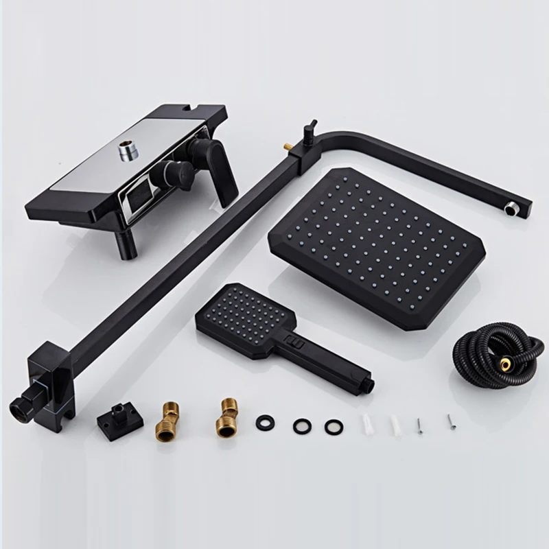 

Digital Display Modern Square Black/Chrome Rain Shower Faucet Head Faucets Hand Shower Sprayer Mixer Single Holder Dual Control