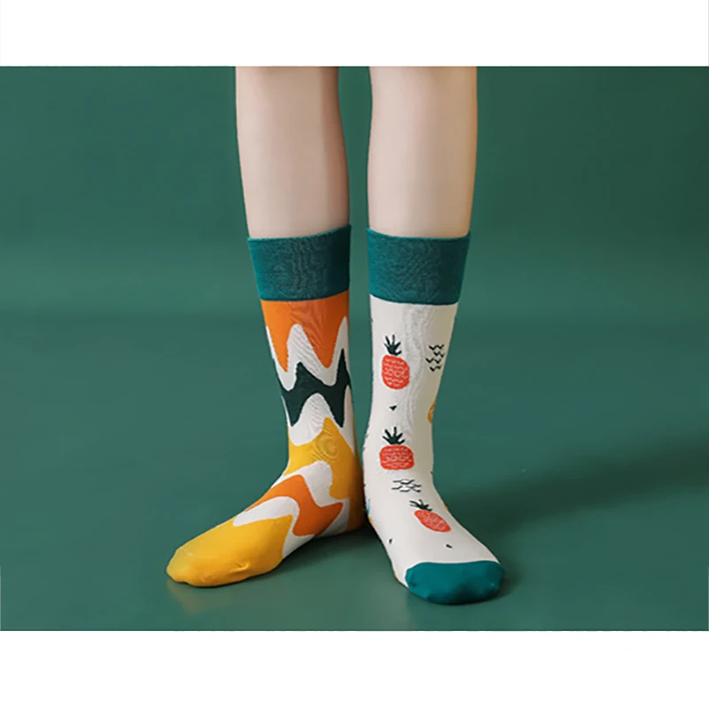 2022 Personality Cartoon AB Tide Fruit Flower Sun Moon Sports Long Tube Couple Pure Cotton Socks Creative Men and Women Socks