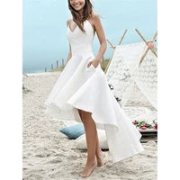 beach white short wedding dresses spaghetti straps dropped high low backless zipper up custom made bridal gown robe de mariee