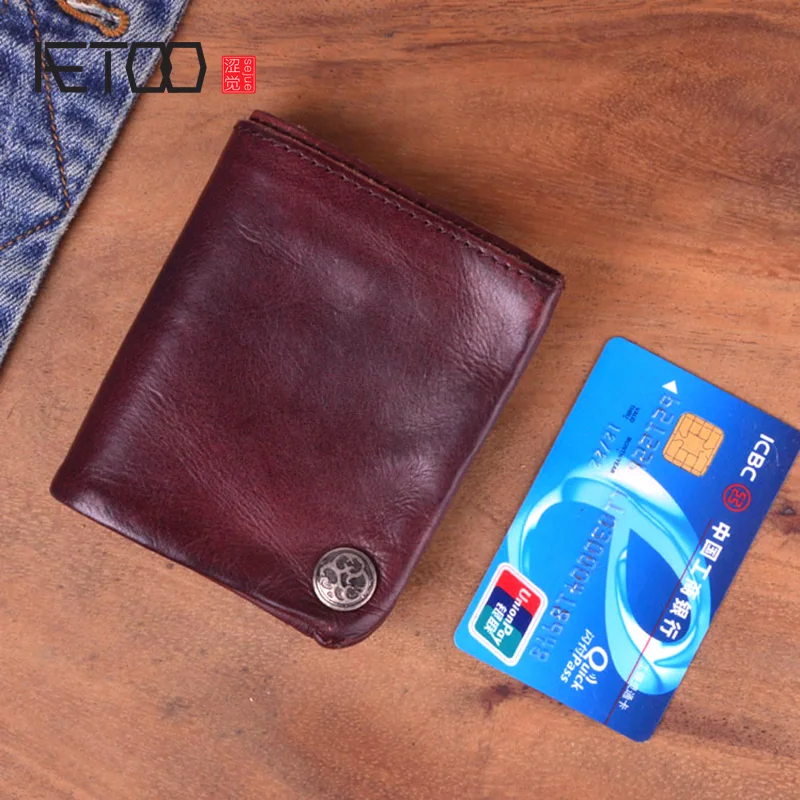 AETOO короткий кошелек из воловьей кожи в стиле ретро простой классический мужской