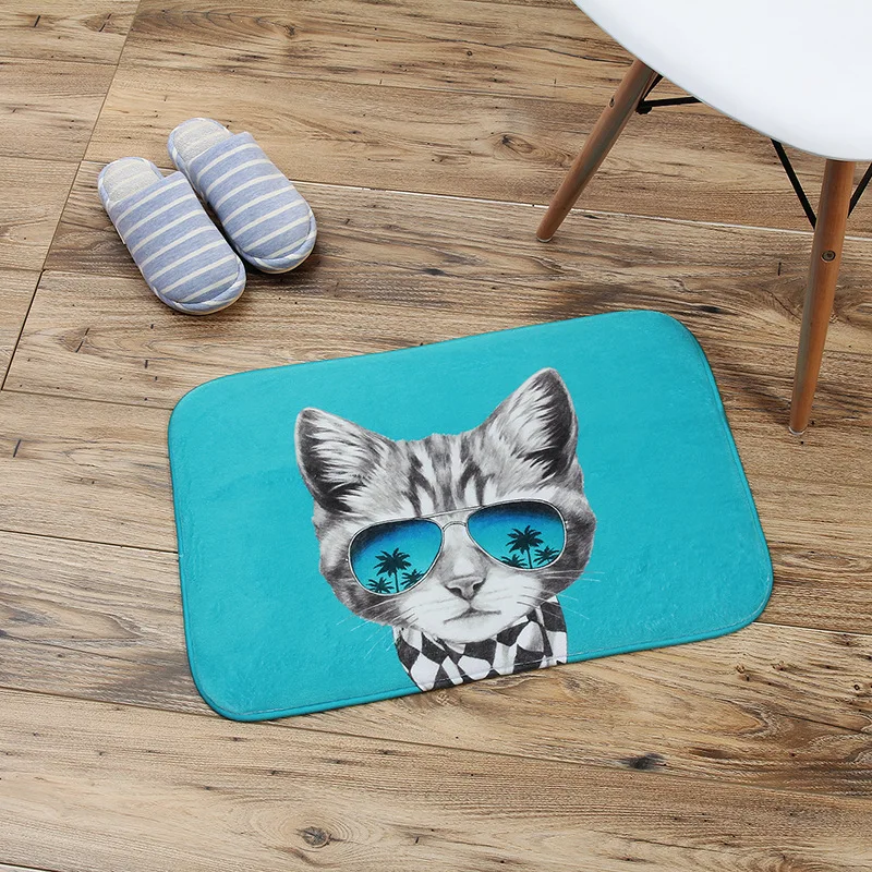 funny cartoon dog cat fox wearing sunglasses print door mat HQ Flannel carpet entry hallway front anti-slip floor mats | Дом и сад