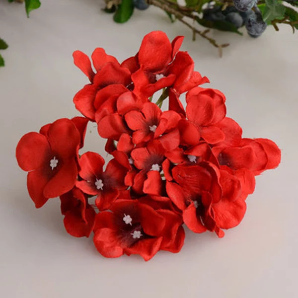 Red Искусственная гортензия букет цветок, шелковые цветы с стержня для дома Свадебные украшения подарок DC112 - Цвет: Red