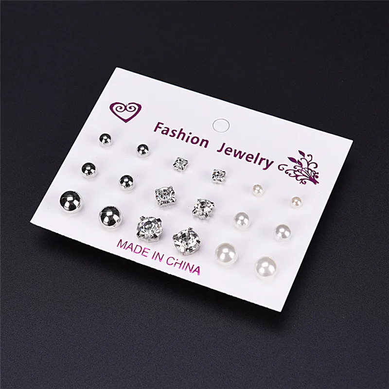 9 пар в упаковке набор стразы серьги гвоздики из искусственного жемчуга для