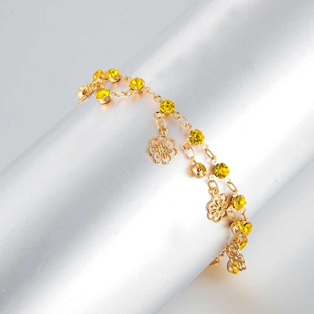 Tocona Luxury Gold Chain Flower Yellow Crystal Gem Pendant Bracelet Anklet for Women Charm Wedding Party Foot Jewelry C15203 | Украшения и