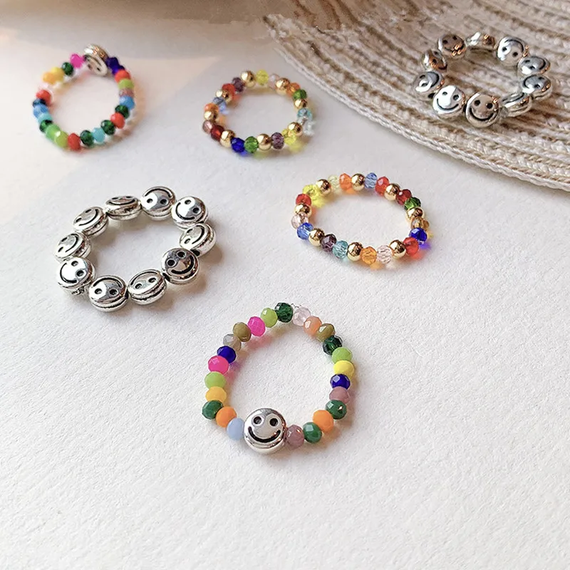 Женское кольцо со смайликом AOMU Винтажное в Корейском стиле с разноцветными