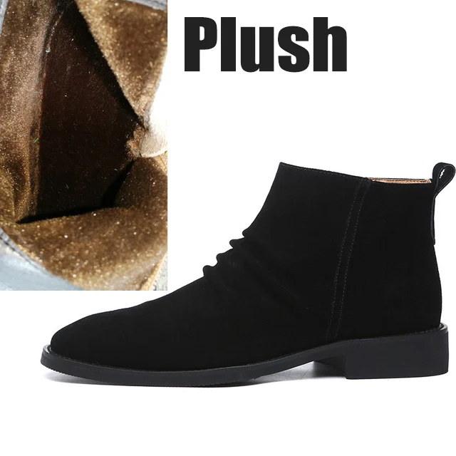 Plush Black Misalwa ботинки «Челси»; мужские Ботильоны на молнии в винтажном стиле; замшевая Мужская Свадебная обувь; сезон осень-зима; botas hombre - Цвет: Plush Black