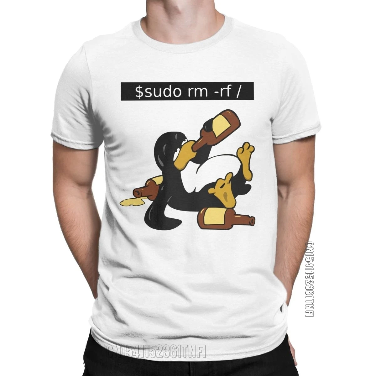 

Unique Linux Command T-Shirts For Men Crew Neck 100% Cotton T Shirts Penguin Drink Classic Tee Shirt Printed Clothing