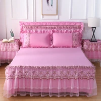 3 pcs bed skirt bedding set luxury princess bedspreads lace bed sheet bed for girl bed cover kingqueen size bed cover