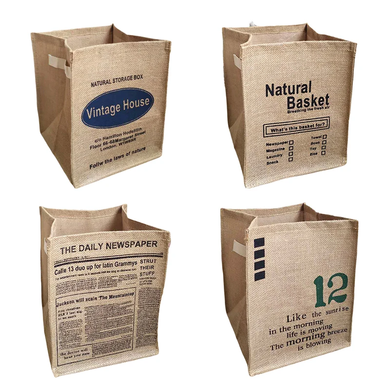 

Ancient And Natural Style Retro Cotton Line Storage Bag With Side Handle Household Bucket Container Reusable Grocery Bag