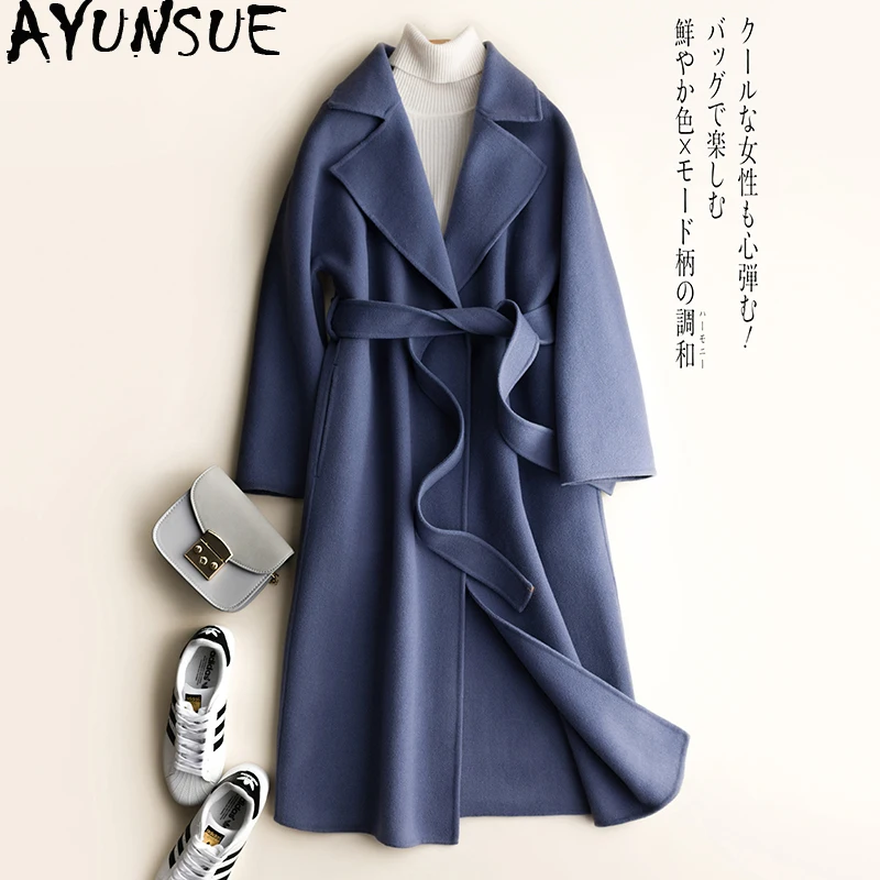 

AYUNSUE 100% Wool Coat Female Autumn Winter Jacket Women 2020 Double Side Woolen Coats and Jackets Women Korean Long Jacket