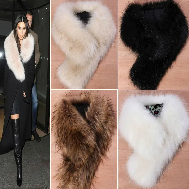 Зимний женский воротник из искусственного лисьего меха Модный шарф пушистая
