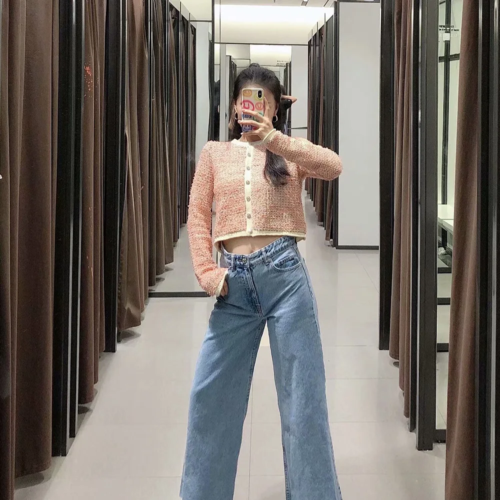 

2020 NEW Women's sweater colourful patchwork button O-Neck long sleeve Sweater Fashion Casual Female Tops