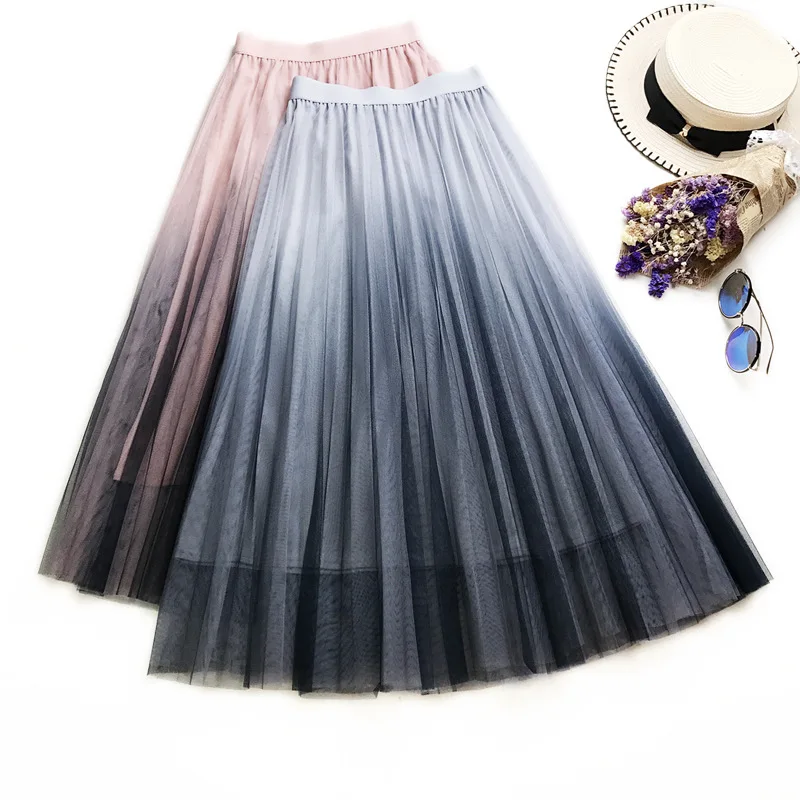 Женская длинная фатиновая юбка HLBCBG трапециевидная плиссированная юбка-макси