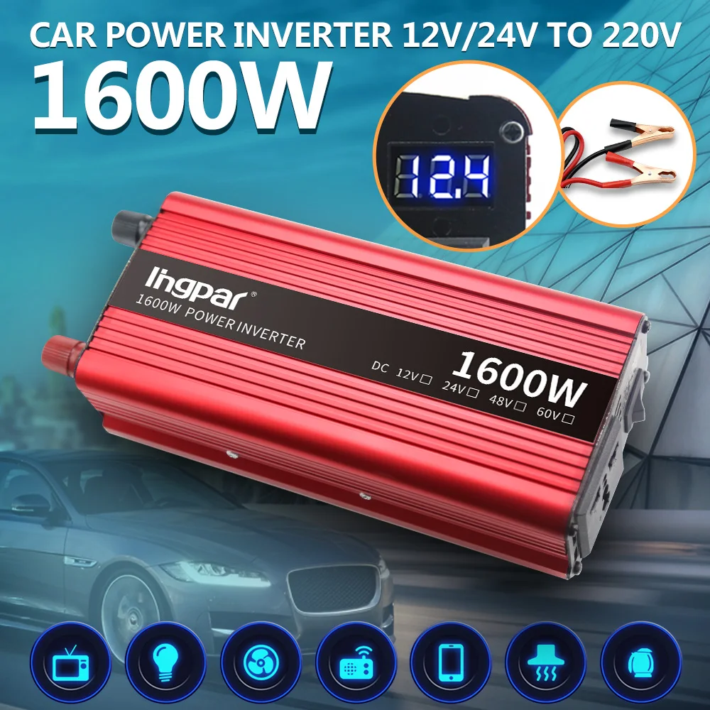 Lingpar 1600 Вт Инвертер светодиодный дисплей USB автомобильный инвертор DC 12 В в AC 220 В модифицированный синусоидальный преобразователь напряжения