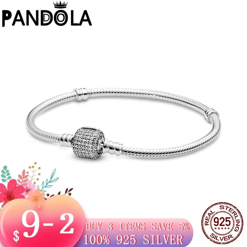 

Классический 925 стерлингового серебра сверкающий со стразами застежка Серебряная цепочка, браслет для женщин, платье для женщин, оригиналь...