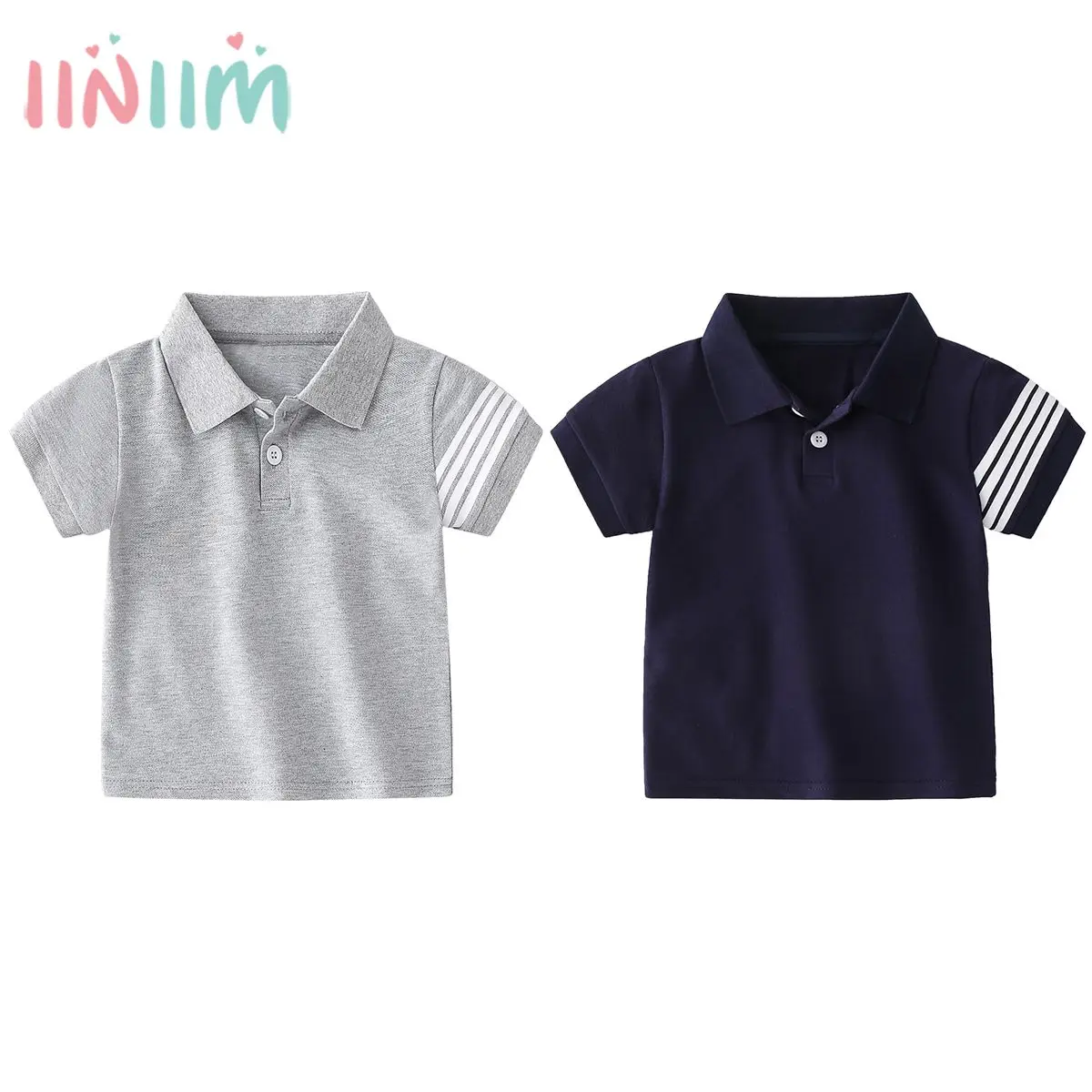 

Летние топы iiniim для маленьких мальчиков, футболка в полоску с коротким рукавом для маленького джентльмена, детская однотонная хлопковая фу...