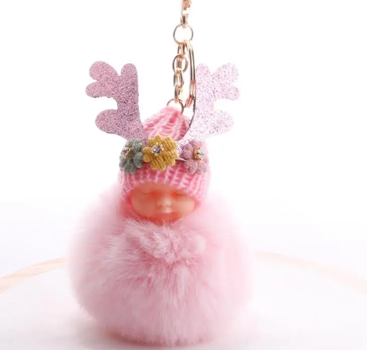 Спящая кукла брелок рога Хрустальная помпон шарик из искусственного кроличьего
