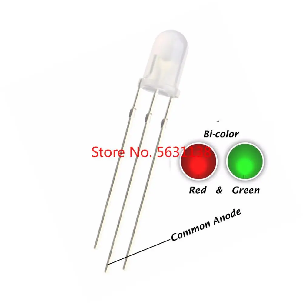 

100PCS 5MM Red and Green LED Emitting Diode Common Anode Diffused DIP-3 Lamp Bicolor 20mA 3 Pin Light Beads wholesale chip leds