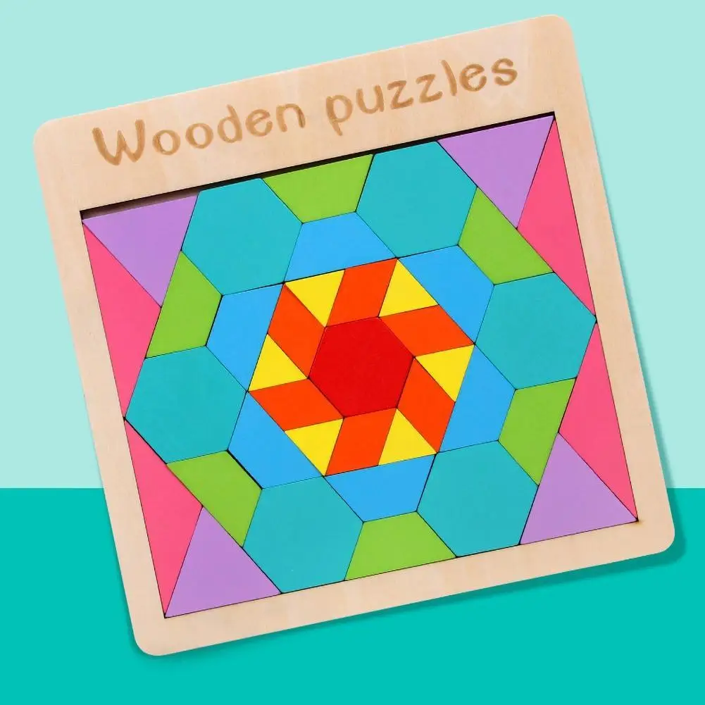 

Montessori Kids Geometric Tangram Building Block Jigsaw Puzzle Color Cognition Education Developmental Intelligence Toy
