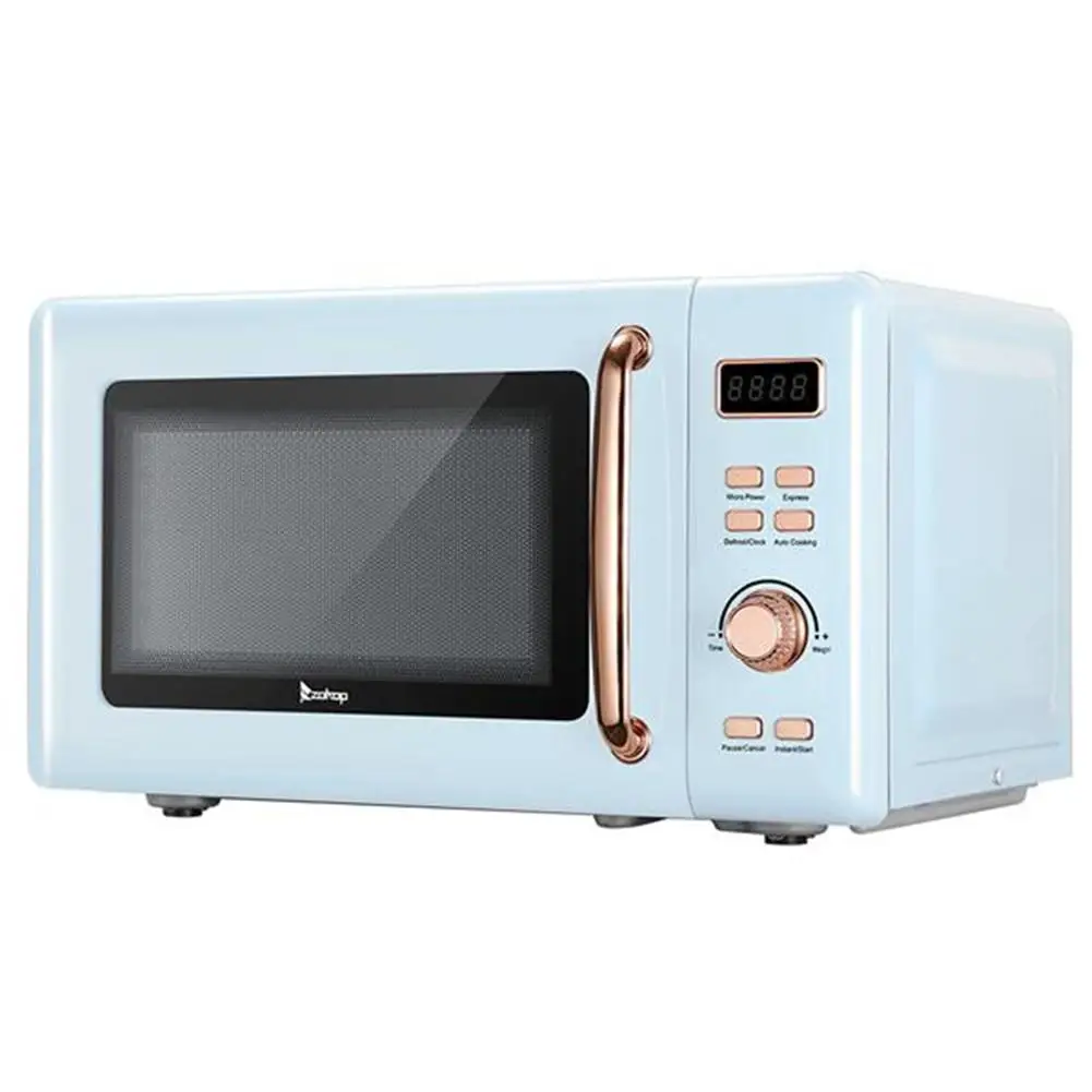 

120V 700W 20l/0.7cu.ft Retro Microwave Oven With Golden Handle Cold Rolled Plate Display Screen