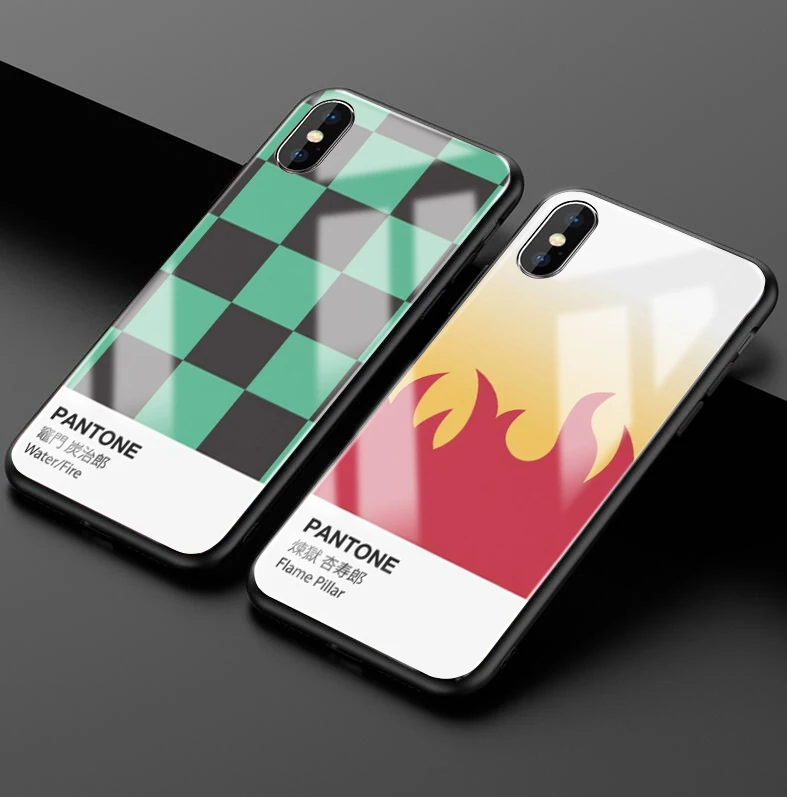Kamado Nezuko Kimetsu no Yaiba Demon Slayer Pantone Black glass Phone Case For iphone 6/6s 7 7Plus X, XS i11 i11pro