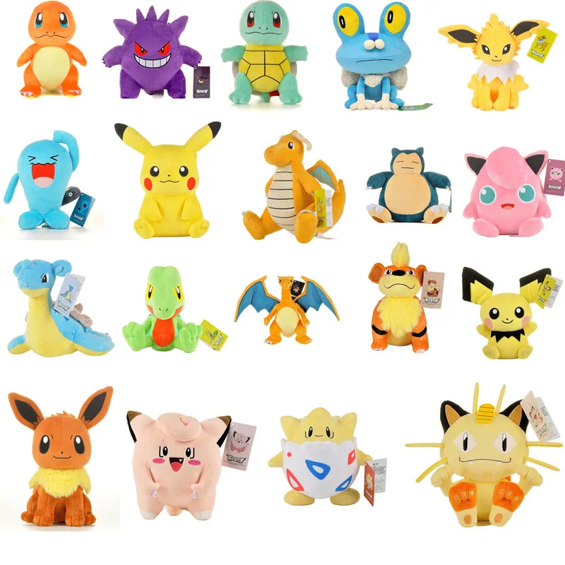 

Kawaii Genuine Pokemon Pikachu Bulbasaur Charmander Mew Meowth Squirtle Mewtwo Togepi Snorlax Gengar Plush Toy Doll Boy Girl Gif