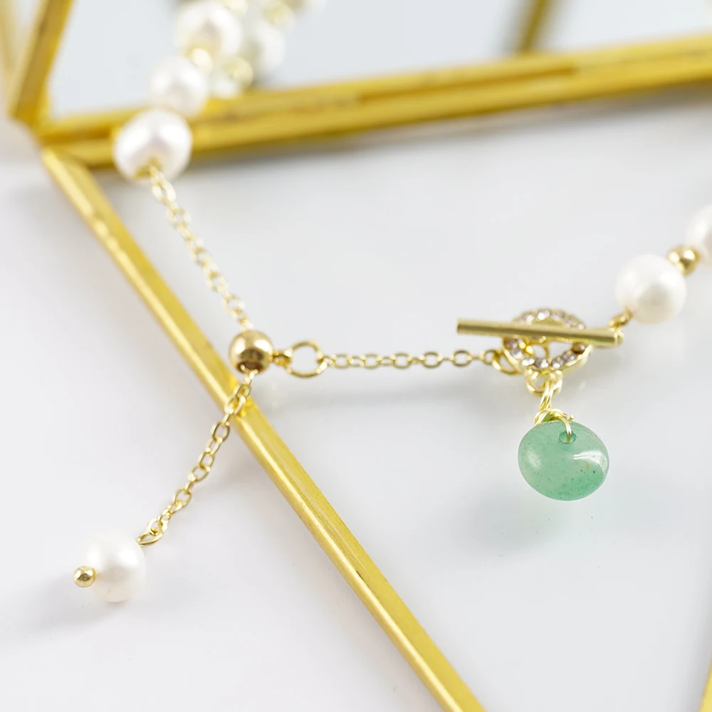 

Classic Fashion Natural Stone Pearl Pendant Bracelet For Woman Exquisite Crystal Lucky Cuff Bracelet Anniversary Gift 2021